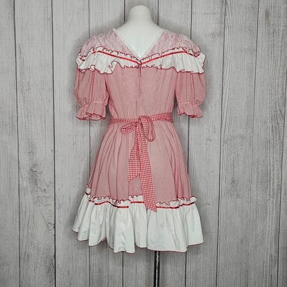 VTG "Call It Fancy" Red & White Stripe Ruffled Square Dance Dress, sz 10 - Picture 4 of 8